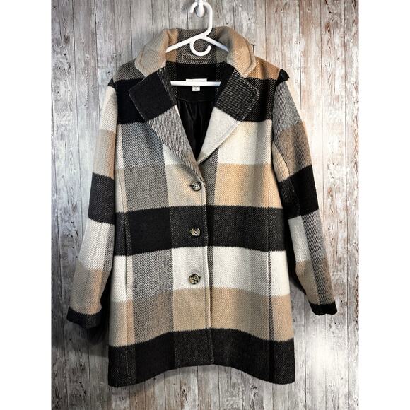 Coldwater Creek Wool Blend Coat Womens XS Plaid Button Down Notch Lapel Trench - Picture 1 of 9